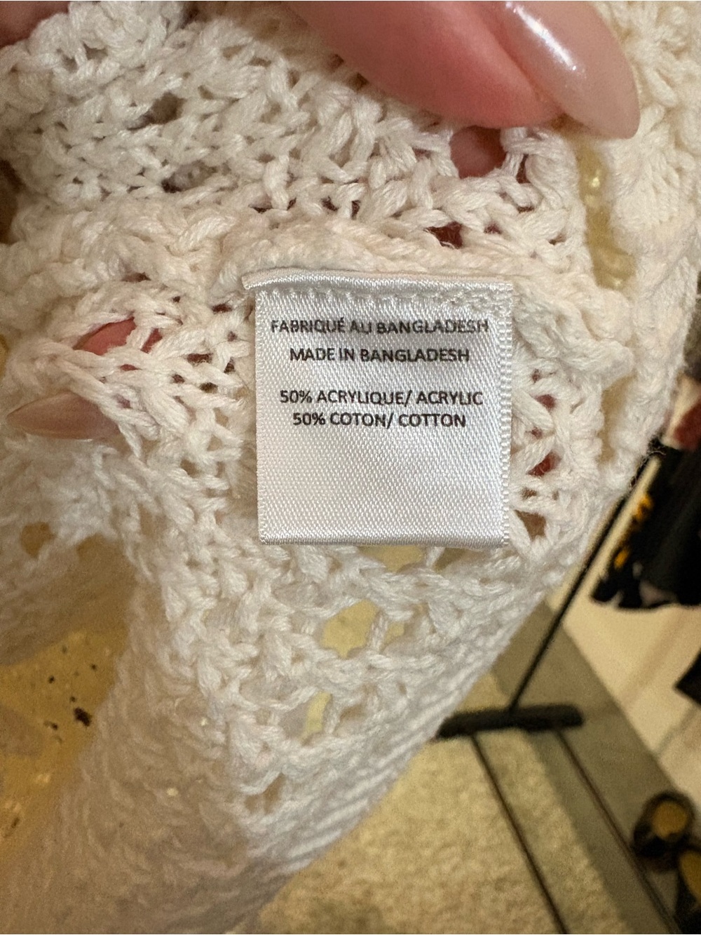 222. Cream Open-Knit V-Neck Button Cardigan Sweater - Picture 3 of 4